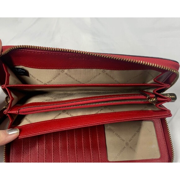 Michael Kors Wallet Womens Large Red Pebble Leather Zip Around Wristlet Purse - Picture 5 of 8